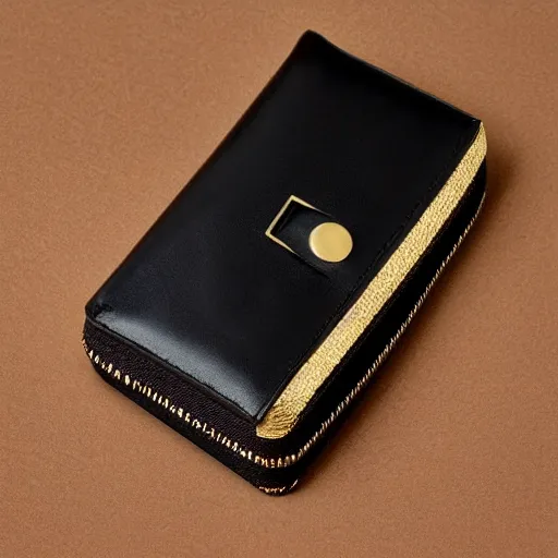 Image similar to womans black leather wallet with a gold zipper