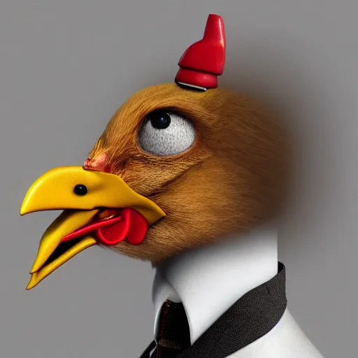 Image similar to a high quality photo of a chicken wearing a suit, 8k, artstation