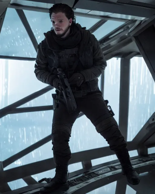 Prompt: kit harington as james holden, on the bridge of the rocinante, in the expanse, 4k tv still, cdx