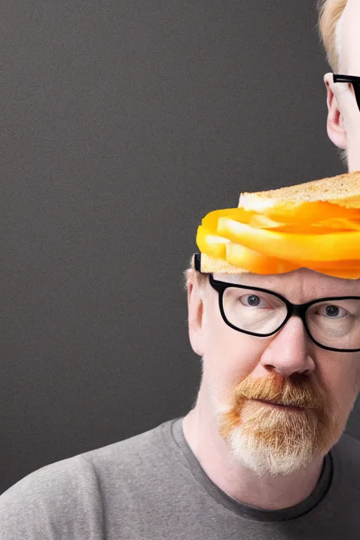 Prompt: 📷 portrait of adam savage as a sandwich, food head, still image, dynamic lighting, 4 k