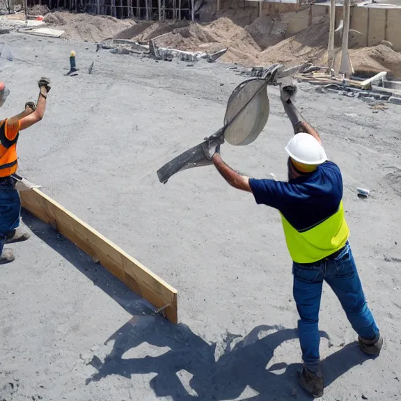 Image similar to two construction workers removing the moon from the sky