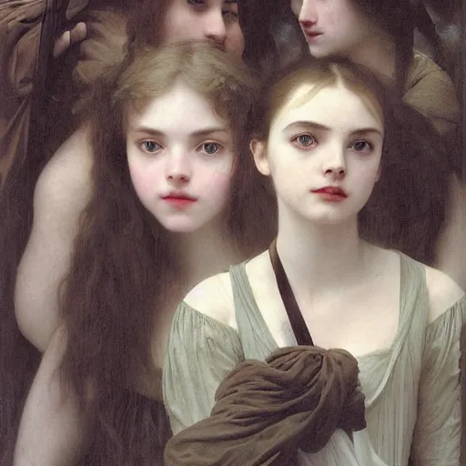 Image similar to elle fanning, ana de armas, anya taylor joy in prey picture by adolph bouguereau, asymmetrical, dark vibes, realistic painting, organic painting, matte painting, geometric shapes, hard edges, graffiti, street art : 2 by adolphe bouguereau : 4