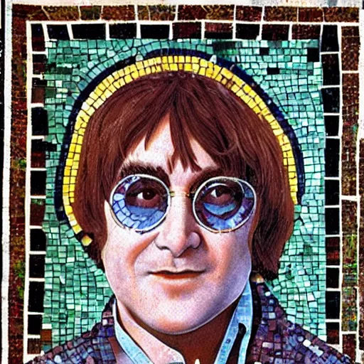 Image similar to elton john lennon in the ancient zeugma, but as an mosaic art. many small stones and nice level of details