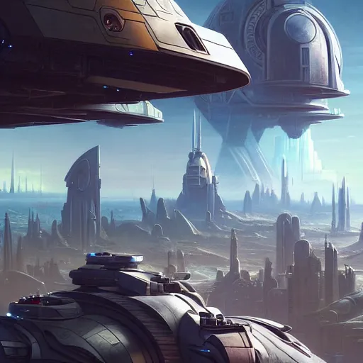 Prompt: the mandalorian view on futuristic city in the horizon, illustration by tyler edlin, detailed, sharp, masterpiece, highly detailed, photorealistic, octane render, 8 k, unreal engine. art by artgerm and greg rutkowski and charlie bowater and magali villeneuve and alphonse mucha