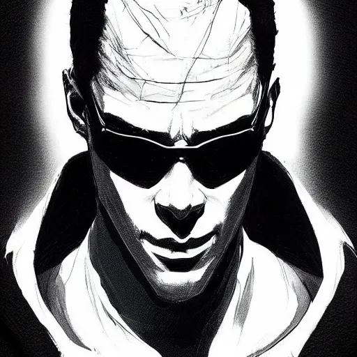 Image similar to a study of cell shaded portrait of neo from the matrix concept art, llustration, post grunge, concept art by josan gonzales and wlop, by james jean, Victo ngai, David Rubín, Mike Mignola, Laurie Greasley, highly detailed, sharp focus, alien, Trending on Artstation, HQ, deviantart, art by artgem