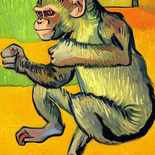 Image similar to oil painting of monkey giving thumbs up + painted by vincent van gogh