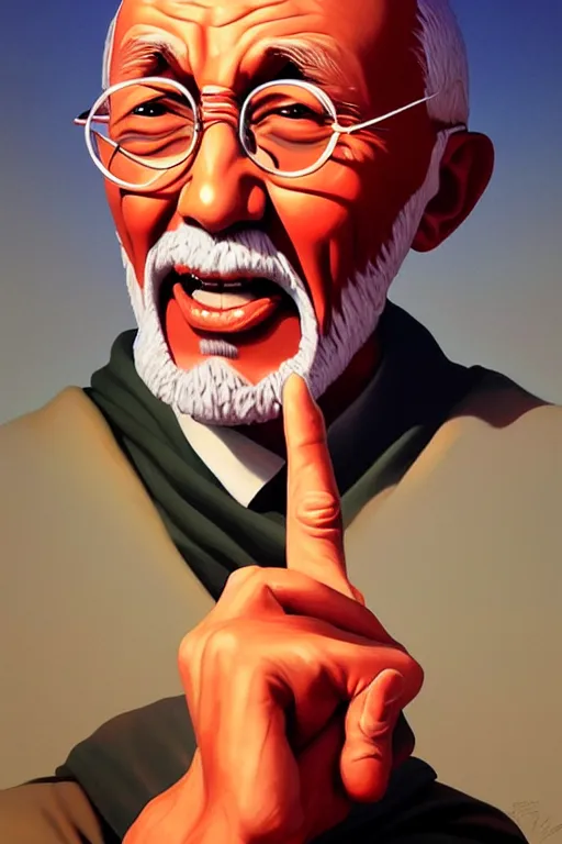 Image similar to portrait of crazed!!! nuclear!!!!!! ghandi!! statue by artgerm, rhads