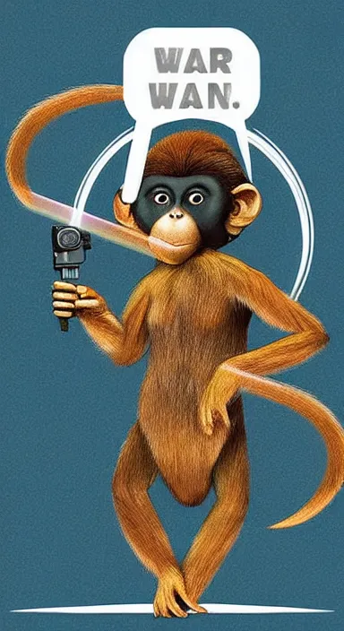 Image similar to “ small monkey with laser gun in large empty space, digital art, super aesthetic, art station trending, award winning ”