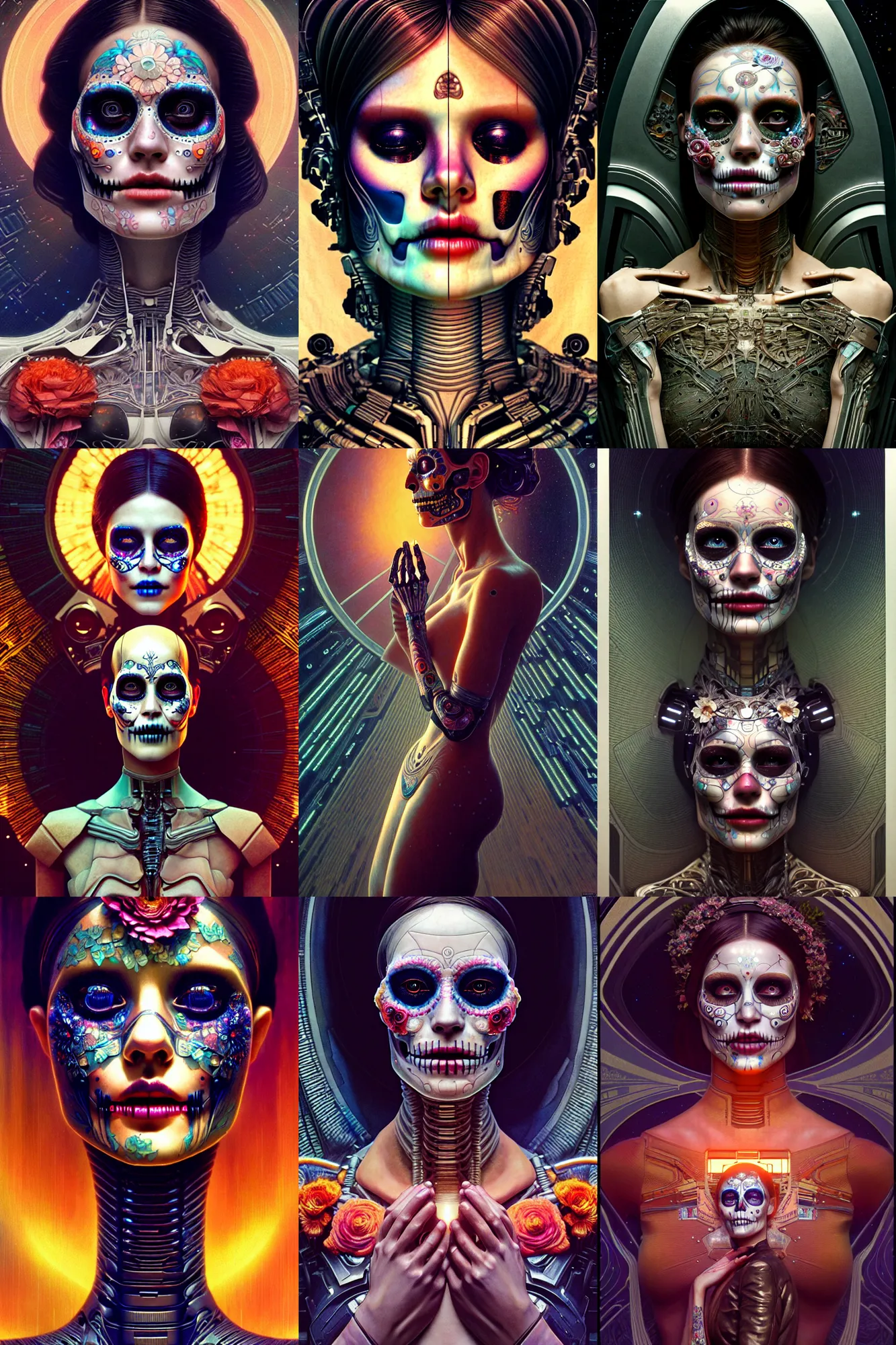 Prompt: ultra realistic, beautiful crying android! woman. ecstatic, cinestill, blade runner, photorealistic, interstellar, intricate detailed environment, by paul bellaart. ( el dia los muertos ), 8 k, hd. art nouveau by artgerm and greg rutkowski and alphonse mucha and loish and wlop