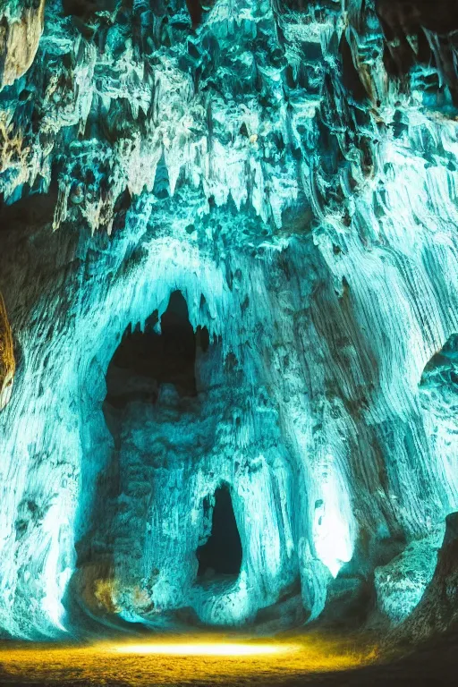 Image similar to photograph of inside of beautiful glowing caves