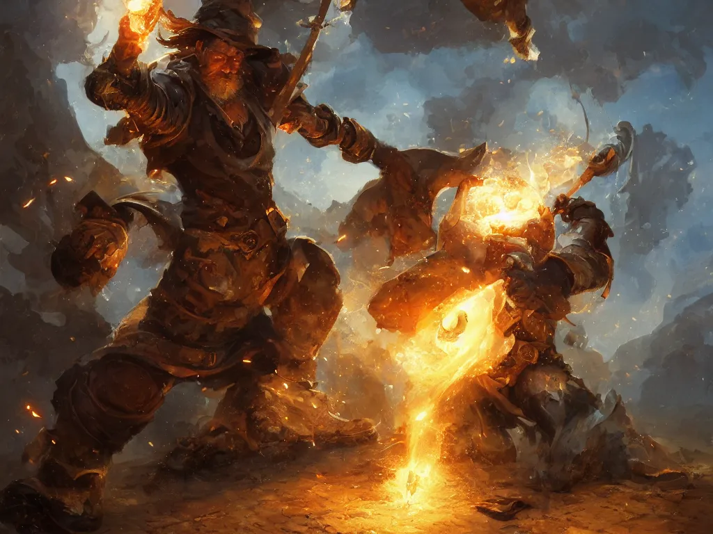 Image similar to a blacksmith throwing a hammer made out of lightning in the baroque era, hearthstone art style, epic fantasy style art by Craig Mullins, fantasy epic digital art, epic fantasy card game art by Greg Rutkowski