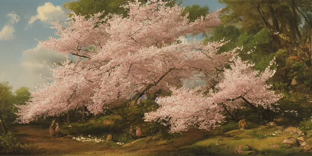 Image similar to cherry blossoms artwork by eugene von guerard