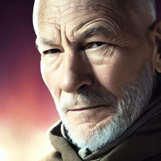 Image similar to Patrick Stewart as Obi-Wan Kenobi, 4k, UHD