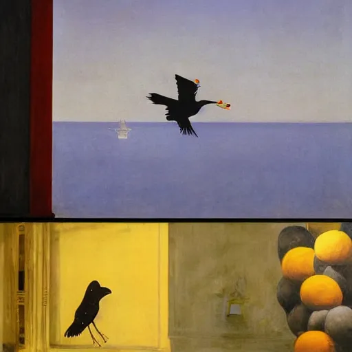 Prompt: a battle of crows in mumbai, hyperrealistic film still by edward hopper, by gottfried helnwein, by klimt, by paolo uccello, art nouveau, highly detailed, strong lights, liminal, eerie, bright pastel colors