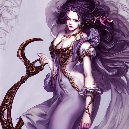 Image similar to aphrodite, baroque style, elegant, beautiful, mesmerizing, concept art, fancy clothing, highly detailed, artstation, behance, deviantart, inspired by innocent manga, inspired by castlevania concept art, trending, ayami kojima, shinichi sakamoto