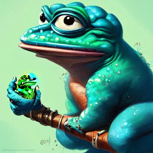 Image similar to super rich happy pepe, luxury, blue crystals, greg rutkowski