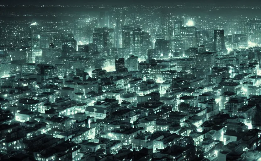 Image similar to city at night, dark cyan color palette. grainy. hd wallpaper.