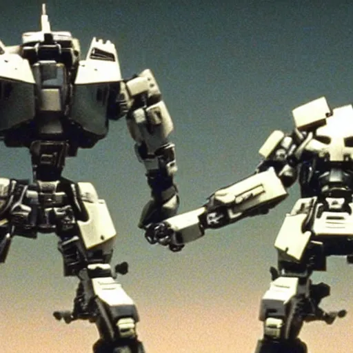 Image similar to metal gear mech, 1 9 8 7, stop - motion, movie still