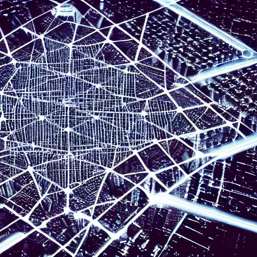 Prompt: photo of a intricate pattern power grid city at night birds eye view inception cinematic