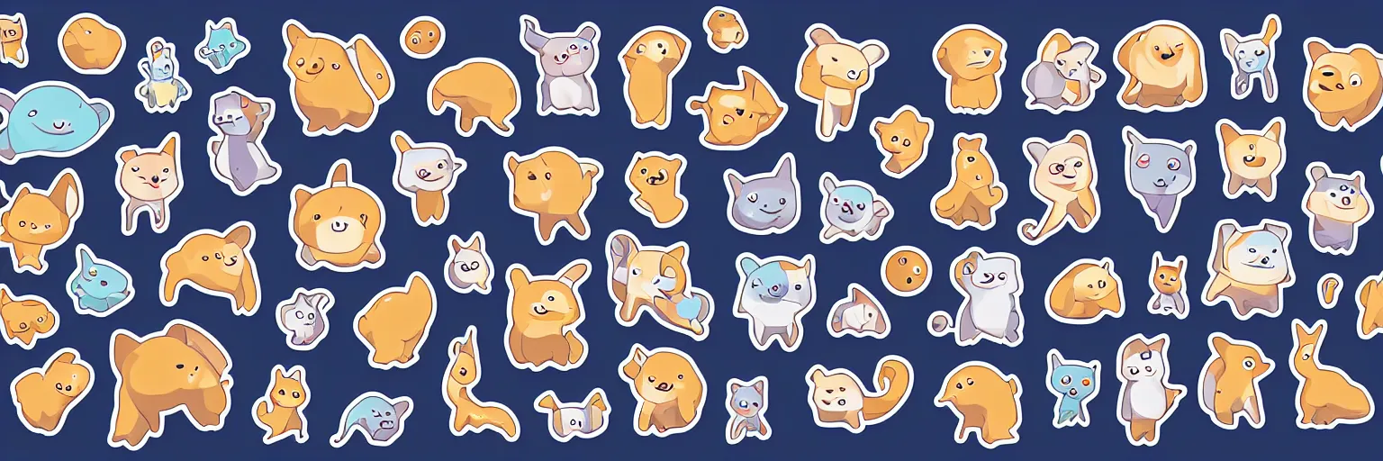 Prompt: symmetrical cute critter, vector sticker art, sticker, clean background, illustration, spread sheet, game icon