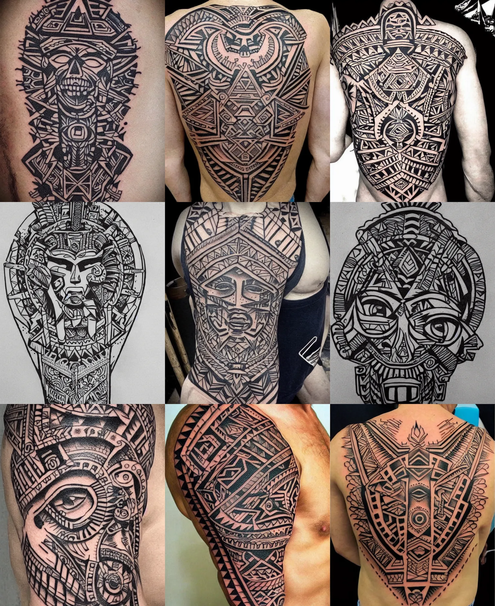 Image similar to amazing detailed aztec tattoo stencil