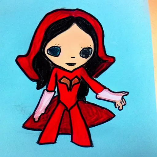 Prompt: child's drawing of scarlet witch.