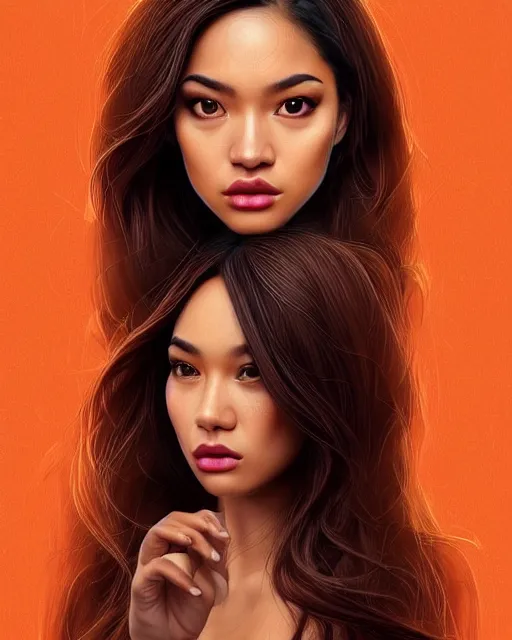 Image similar to ( ( portrait of tech goddess ) ), zoom, rule of thirds, atmosphere, intricate, regal, latinas, ( brown skin ), symmetrical!!, loreal, maybelline, sephora, loreal, artstation, art by artgerm and gonzalo ordonez arias, moody, concept art, filmic, vsco