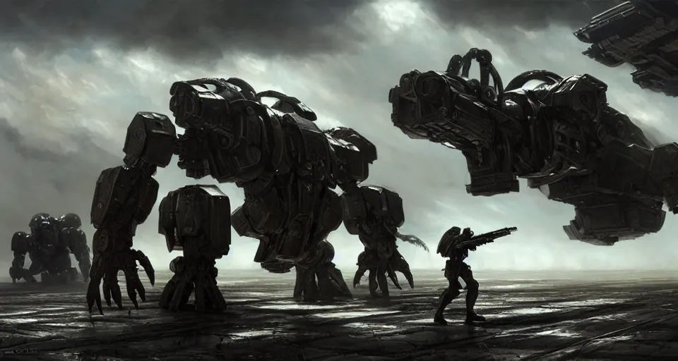 Image similar to hyper realistic sci - fi matte concept art painting of dramatic cinematic battle scene between humanoid zombie - battlemechs of flesh fighting, guns, missiles, explosions, beautiful details, strong composition painted by kim jung guweta studio rutkowski, james gurney and greg rutkowski, and lucasfilm, smooth, intricate, detailed, sharp focus, cinematic