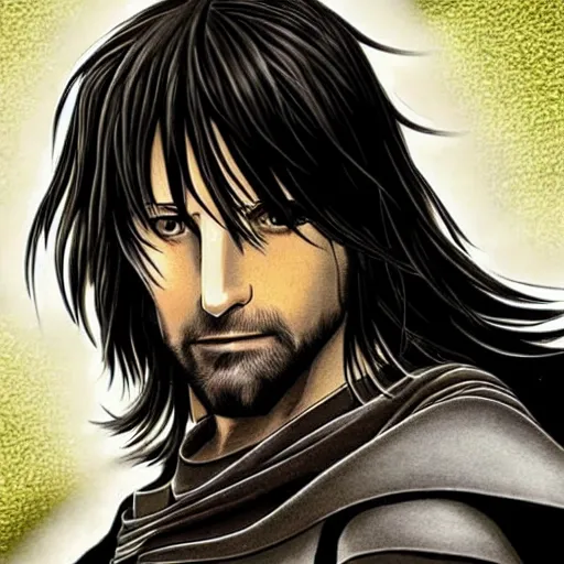 Image similar to aragorn in an anime world, incredibly detailed, ultra realistic