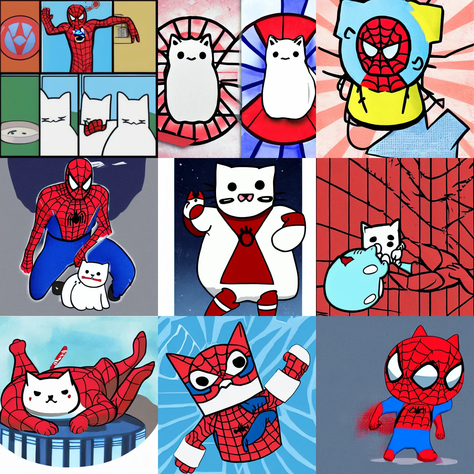 Prompt: bongo cat as spiderman from the mcu, kawaii artwork