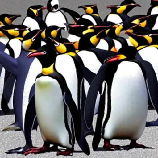 Prompt: A photo of a mafia meeting between penguins wearing pinstripe suits