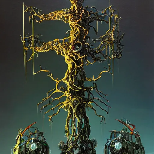 Image similar to hyperdetailed led tree mech by michael Whelan