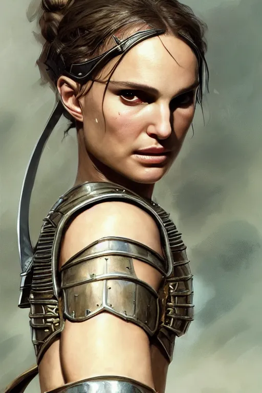 Image similar to natalie portman, legendary warrior, heroic, lord of the rings, tattoos, decorative ornaments, battle armor, by carl spitzweg, ismail inceoglu, vdragan bibin, hans thoma, greg rutkowski, alexandros pyromallis, perfect face, fine details, realistic shading photorealism