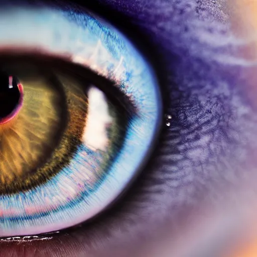 Image similar to A close up shot of eye, blue iris realistic 4k athmospheric ultra HD