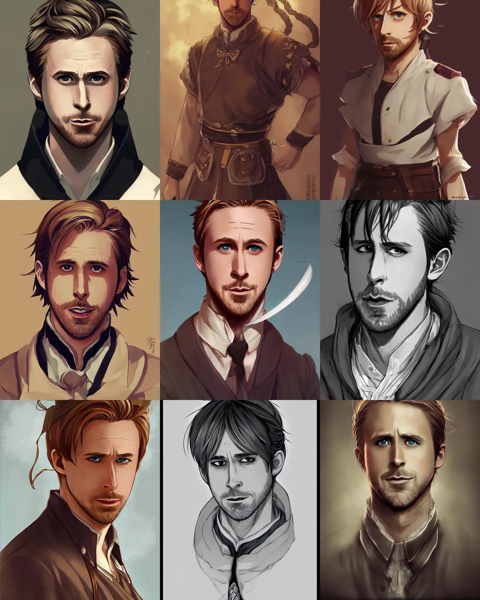 Prompt: an anime portrait of ryan gosling as a beautiful man wearing a maid outfit from skyrim, by stanley artgerm lau, wlop, rossdraws, james jean, andrei riabovitchev, marc simonetti, and sakimichan, trending on artstation