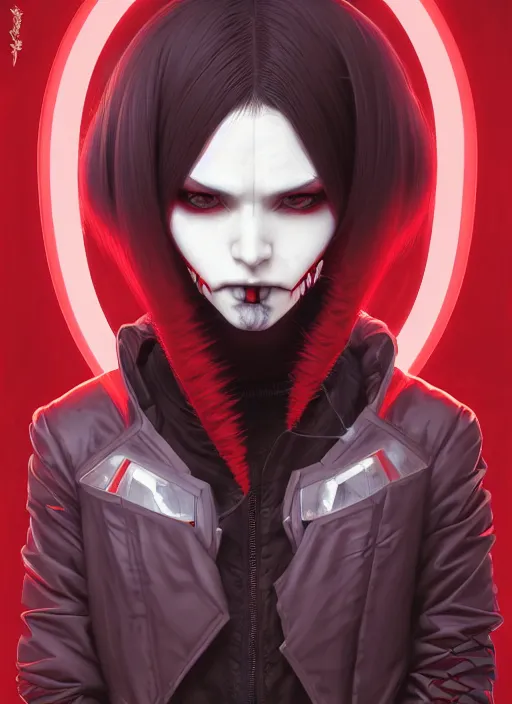 Prompt: portrait of a deadly vampire, red and white techwear, cyberpunk hair, tacticool, symmetry face, science fantasy, extremely detailed, holographic, smooth, digital illustration, by, kuvshinov ilya, james jean, by rossdraws, frank franzzeta, sakimichan, jeremy lipking