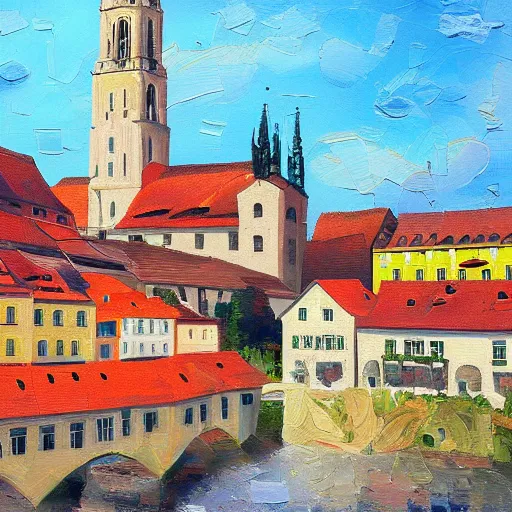 Image similar to a beautiful impasto oil painting of the city of regensburg, ratisbona, digital art