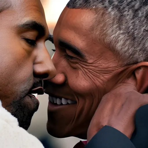 Image similar to a cinematic portrait of Kanye West and Barack Obama, 40mm lens, shallow depth of field, split lighting