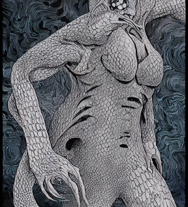Prompt: a watercolor ink painting of a kaiju goddess of destruction hiding as a humanoid in the style of jean giraud in the style of moebius trending on artstation deviantart pinterest detailed realistic hd 8 k high resolution
