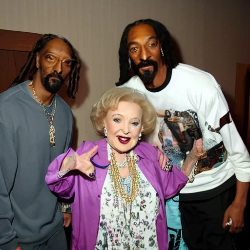 Prompt: p betty white hanging out with snoop dog in a room full of smoke
