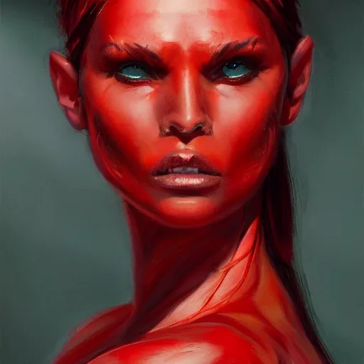 Prompt: a portrait of an intensely lit scolopendra girl modeling, red, oil painting, pale colors, high detail, 8 k, wide angle, trending on artstation,