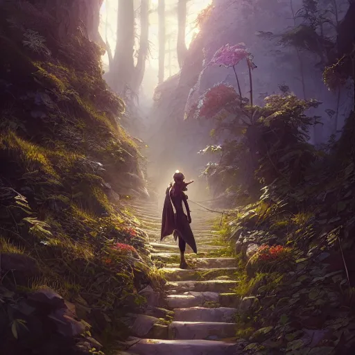 Prompt: highly detailed wayfaring widow, stephen bliss, unreal engine, fantasy art by greg rutkowski, loish, rhads, ferdinand knab, makoto shinkai and lois van baarle, ilya kuvshinov, rossdraws, tom bagshaw, global illumination, radiant light, detailed and intricate environment