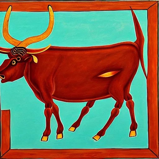 Image similar to minotaur, minoan painting