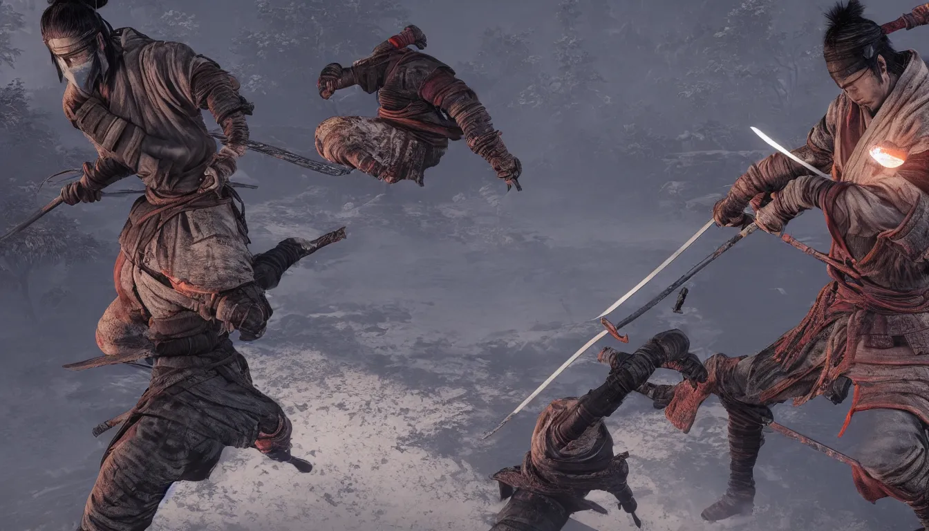 Prompt: A shinobi holding a sword, moon in the distance, in the style of sekiro shadows die twice, highly detailed, 8k