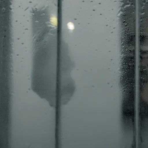 Image similar to diffuse portrait of person's face reflected in a window facing out on a rainy evening.