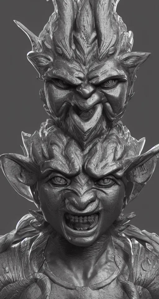 Prompt: a statue of asura, ferocious face, oppressive feeling, backlight, metallic luster, high detail, 8 k, octane rendering, vray, unreal 5 engine.