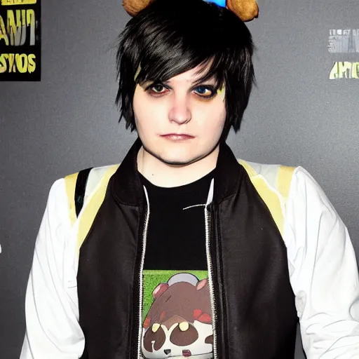 Prompt: Gerard Way dressed up as Isabelle from Animal Crossing