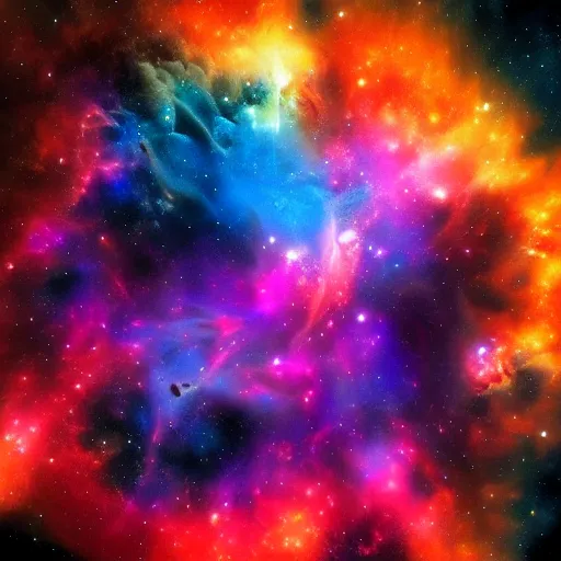 Prompt: A stunning colorful nebula with a black void in the center, sci-fi , digital painting