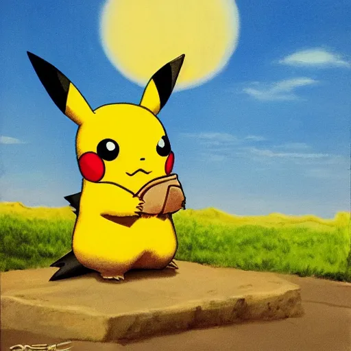 Prompt: pikachu in a scenic environment by ivan albright