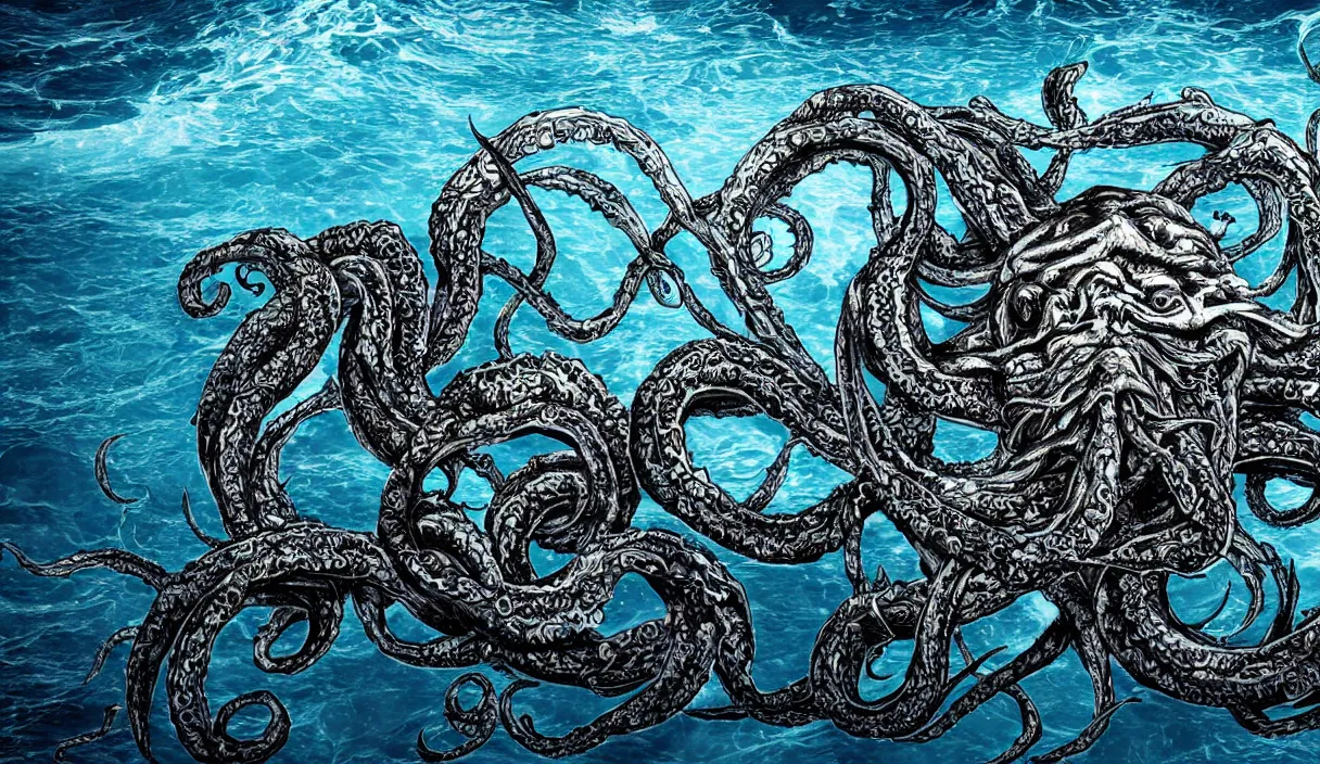 Image similar to kraken in the middle of the sea, hd, hdr, 8 k